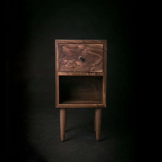 Solid Walnut Wood Bedside Table / Walnut Wood Mid-century Nightstand