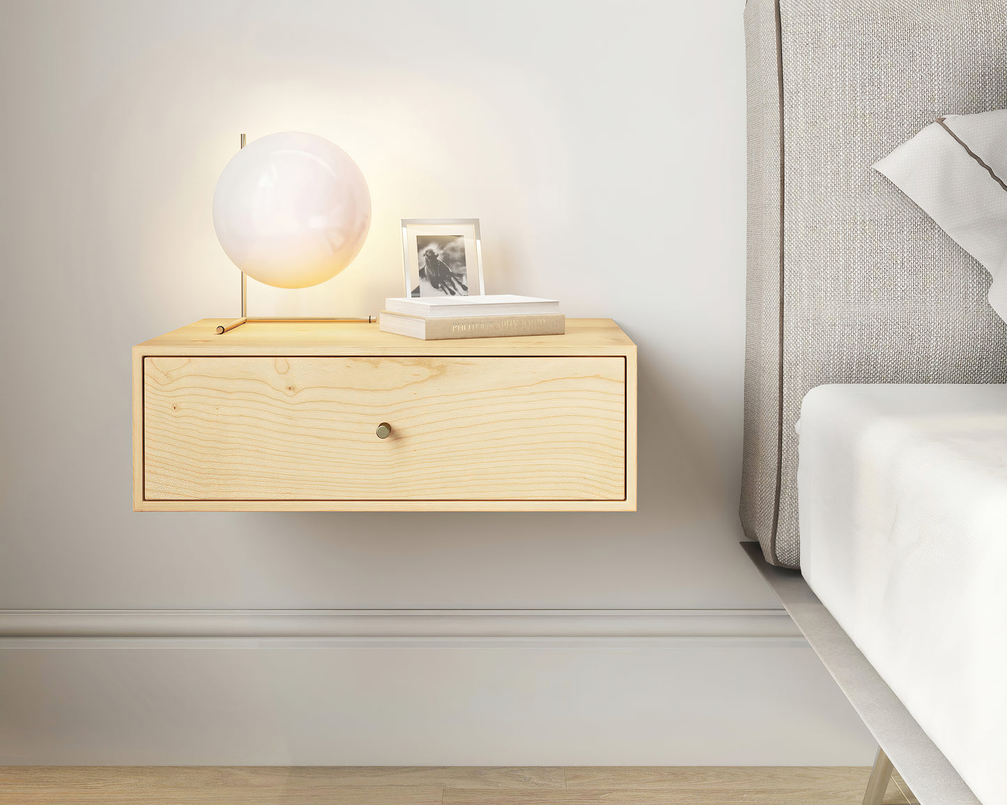 Solid Maple Wood Floating Nightstand with Drawer / Maple Wood Hanging Bedside Table / Scandinavian / Mid-century / Modern / Minimalist (Copy)