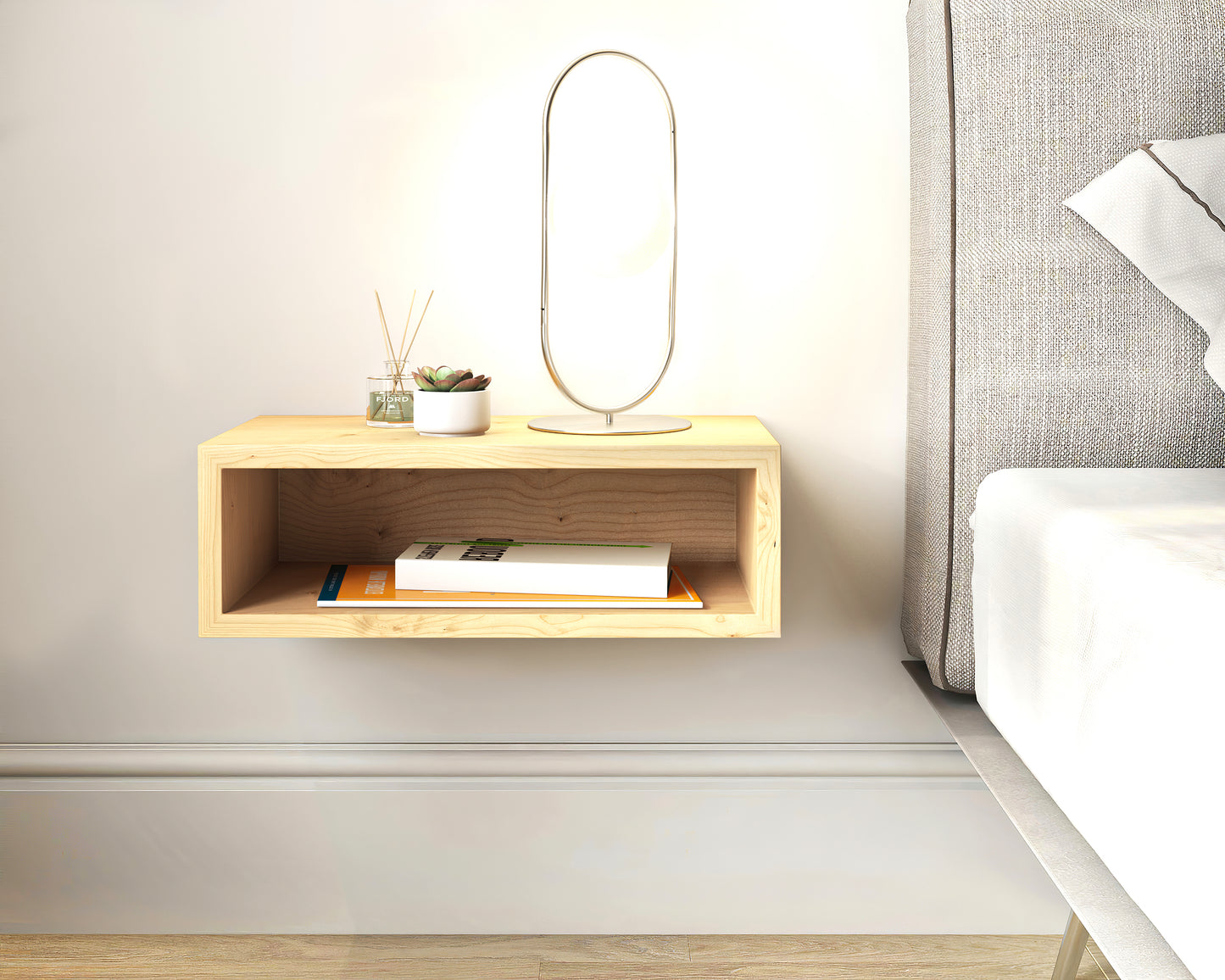 Solid Maple Wood Floating Nightstand / Floating Maple Bedside Table / Mid-century / Scandinavian / Eames