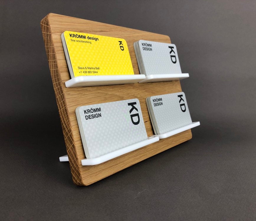 Oak Two-Level Business Card stand 4 slots