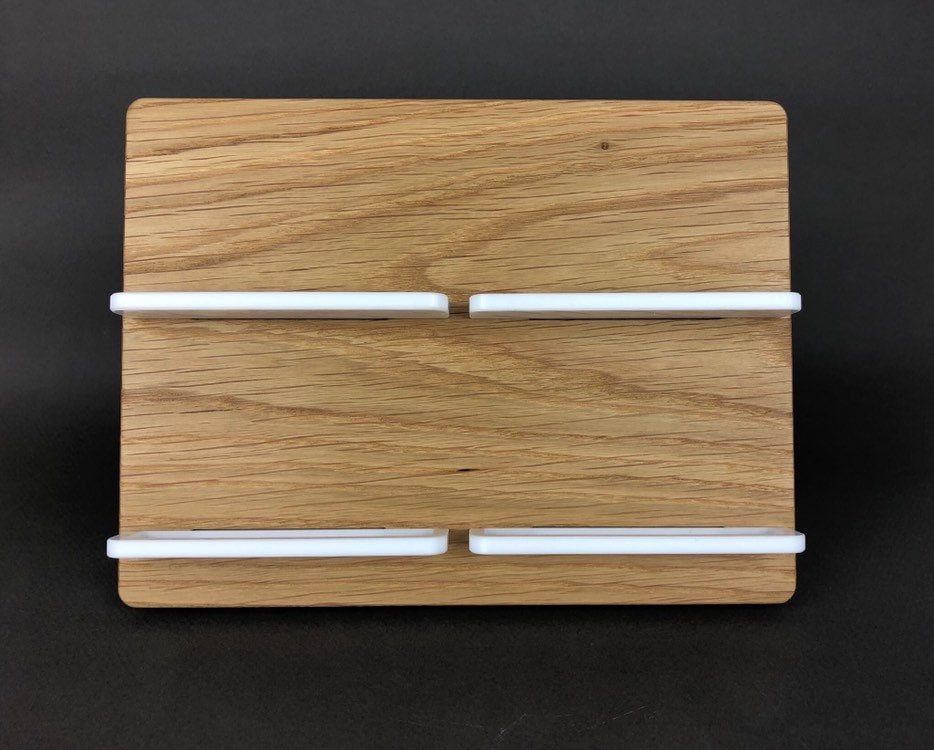 Oak Two-Level Business Card stand 4 slots