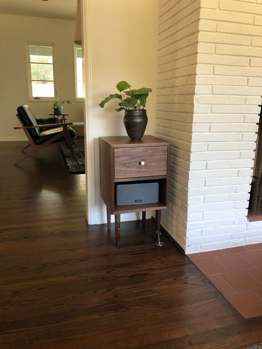 Solid Walnut Wood Bedside Table / Walnut Wood Mid-century Nightstand