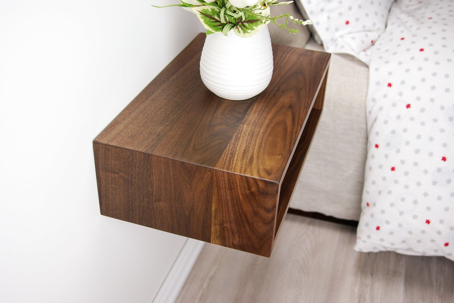 Solid Walnut Wood Floating Nightstand / Floating Walnut Bedside Table / Mid-century / Scandinavian / Eames