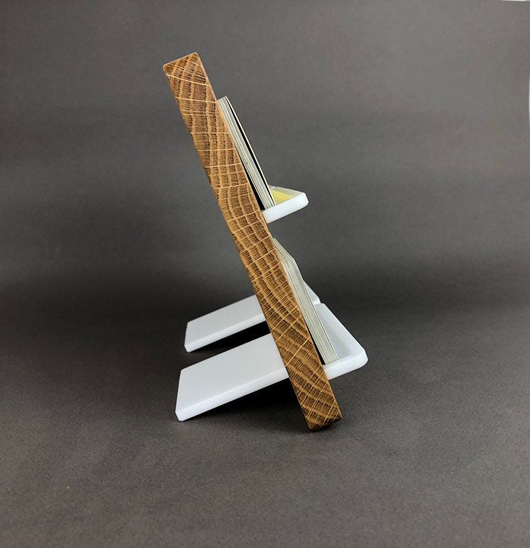 Oak Two-Level Business Card stand 4 slots