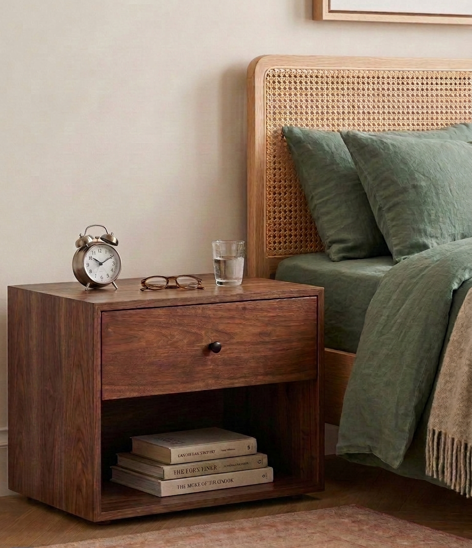 Minimalist Solid Black Walnut Bedside Table / Nightstand with Drawer
