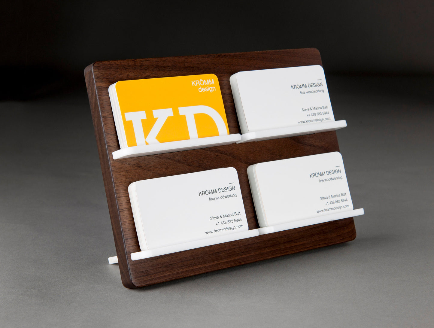 Black Walnut Two-Level Business Card Display 4 slots