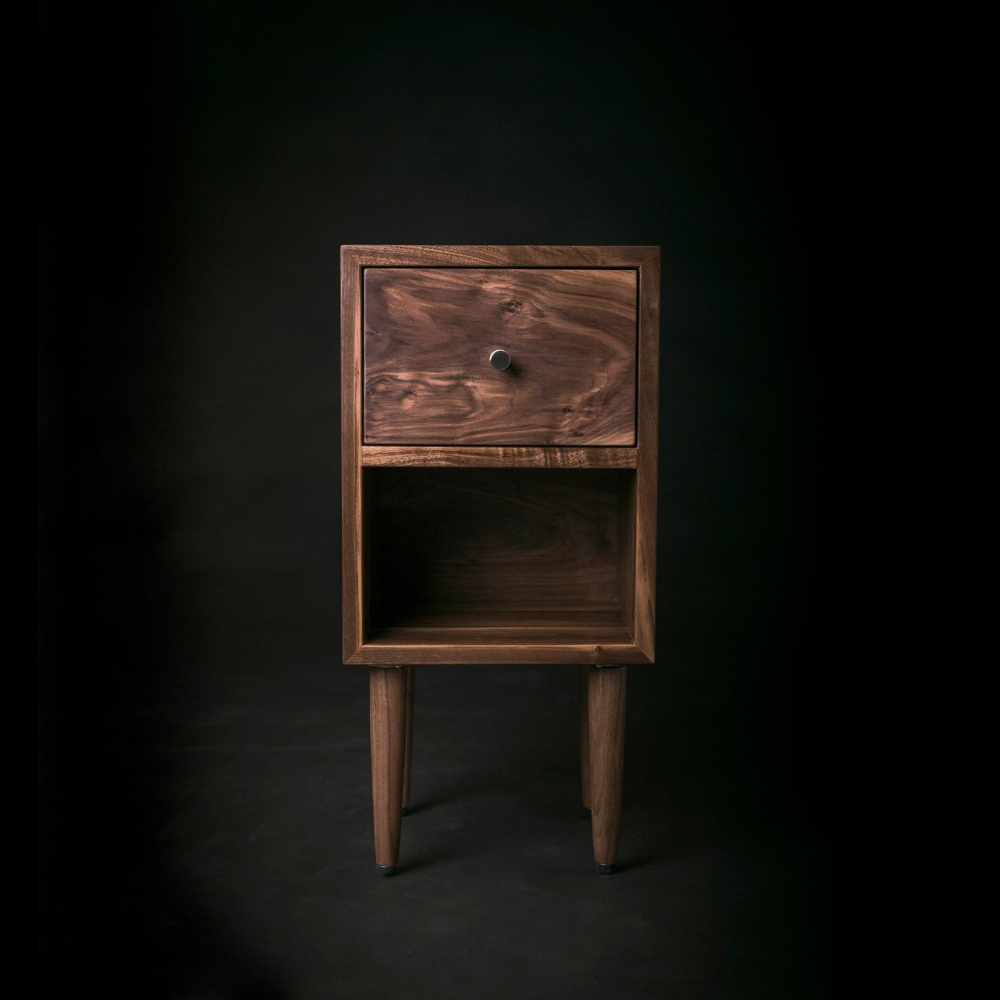 Solid Walnut Wood Bedside Table / Walnut Wood Mid-century Nightstand