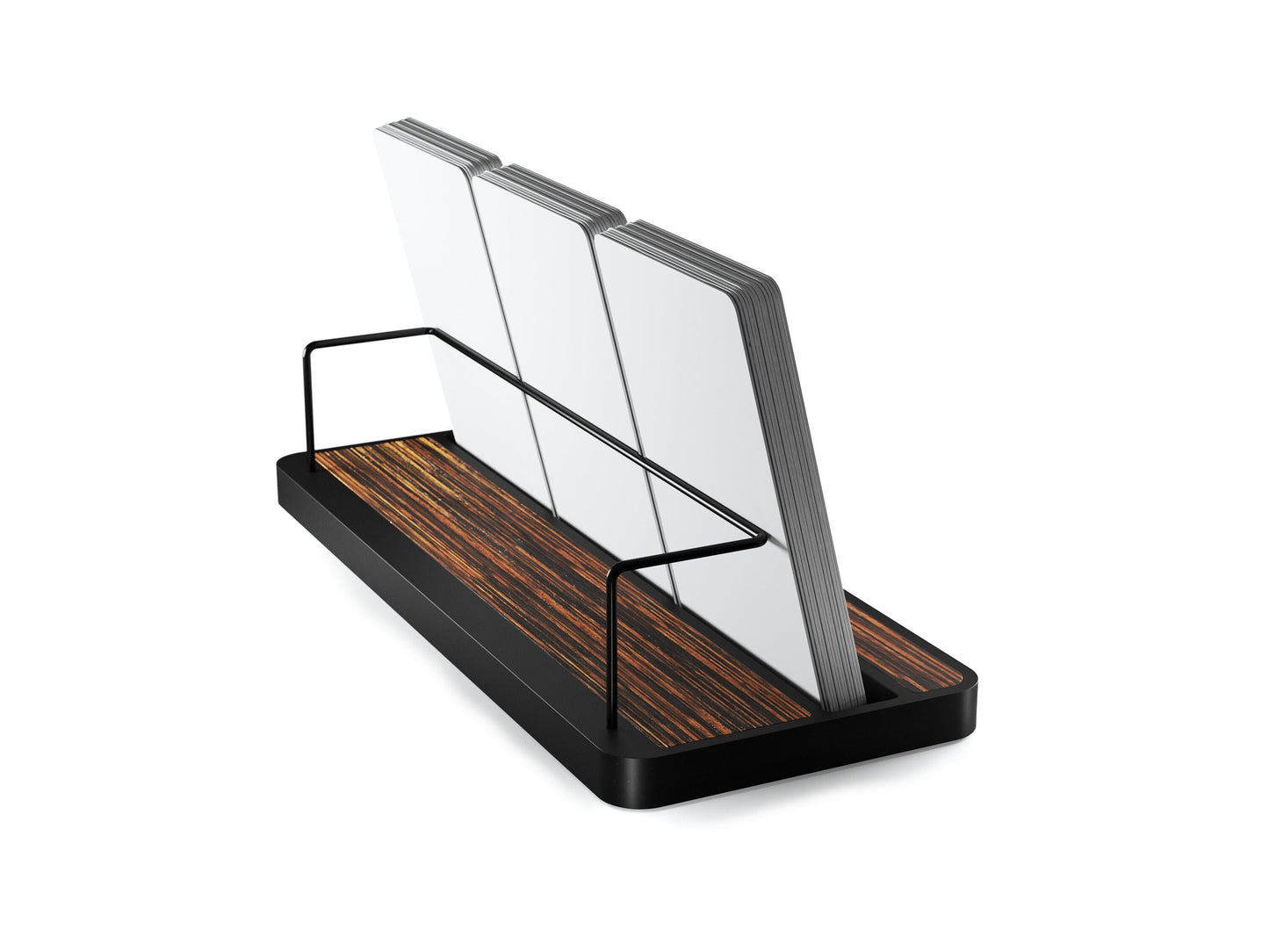 Vertical Business Card Stand Aluminum & Macassar Ebony Wood , Multiple Vertical Wood Business Card Holder, Business Card Display Office Gift