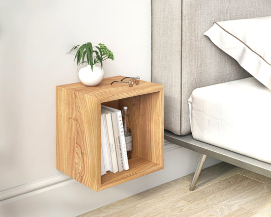 Solid Cherry Wood Floating Nightstand / Floating Cherry Bedside Table / Mid-century / Book Shelf