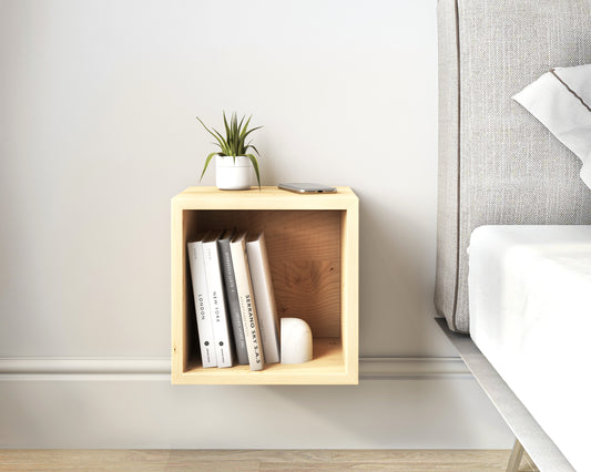 Solid Maple Wood Floating Nightstand / Floating Maple Bedside Table / Mid-century / Book Shelf