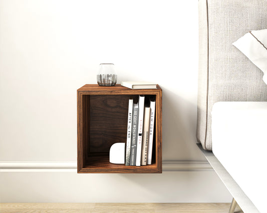 Solid Black Walnut Wood Floating Nightstand / Floating Black Walnut Bedside Table / Mid-century / Book Shelf