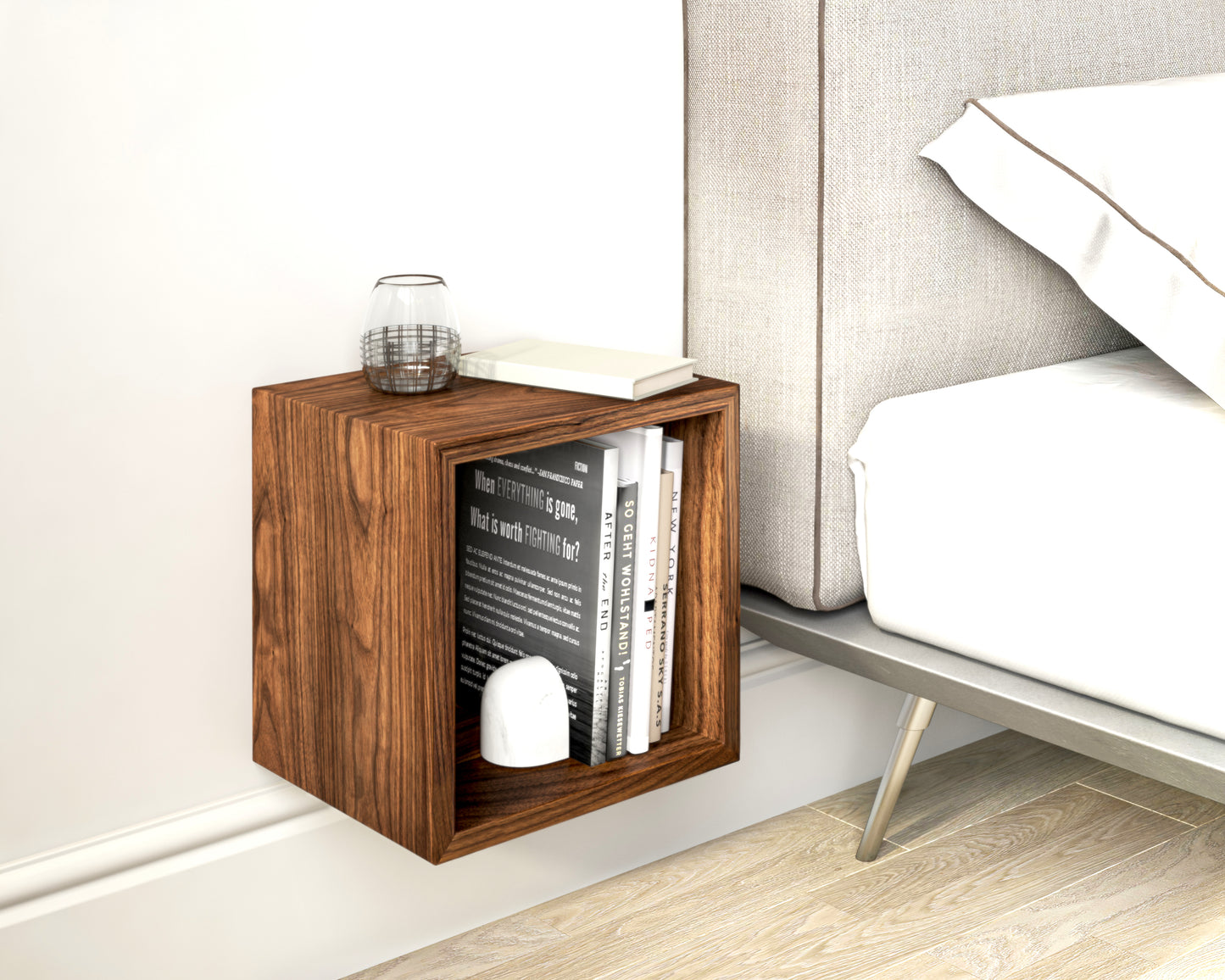 Solid Black Walnut Wood Floating Nightstand / Floating Black Walnut Bedside Table / Mid-century / Book Shelf