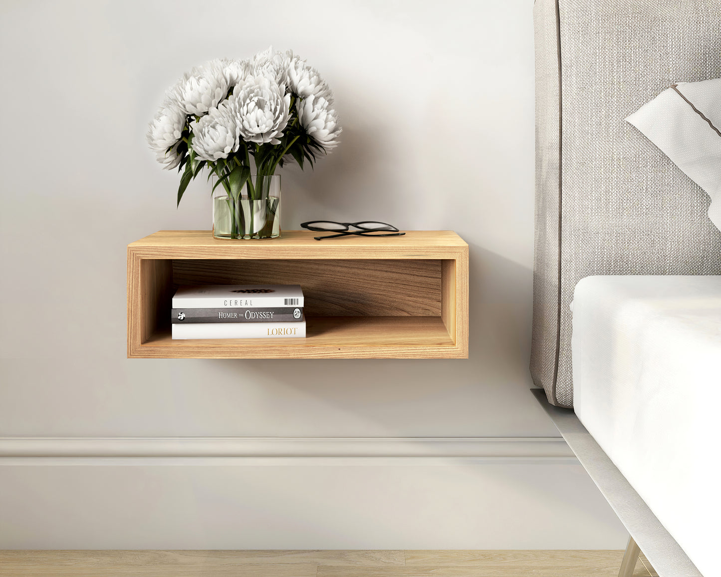 Solid Cherry Wood Floating Nightstand / Floating Cherry Bedside Table / Mid-century / Scandinavian / Eames