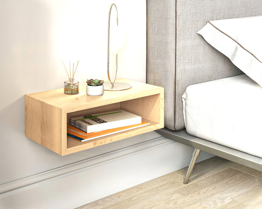 Solid Maple Wood Floating Nightstand / Floating Maple Bedside Table / Mid-century / Scandinavian / Eames