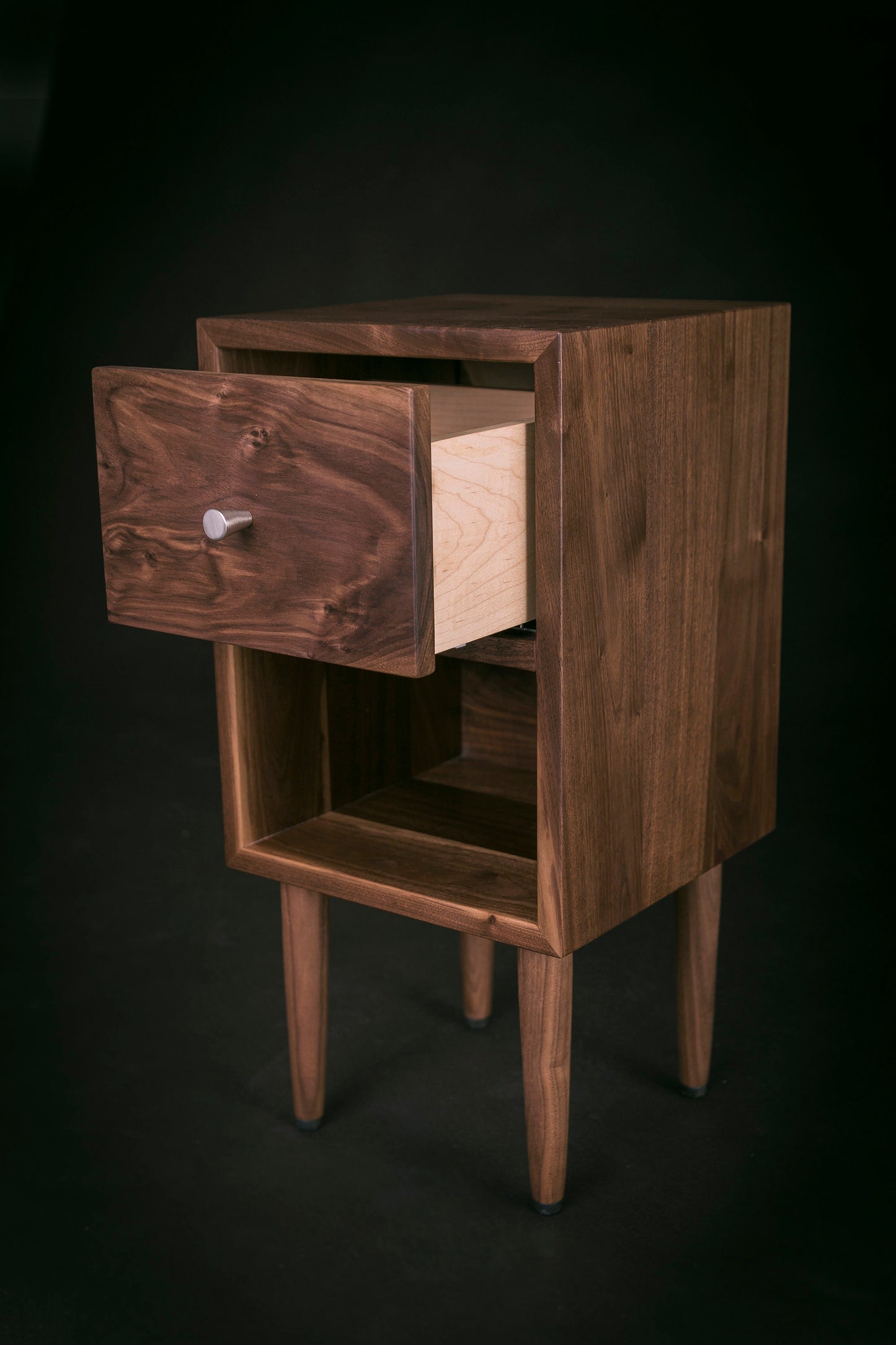 Solid Walnut Wood Bedside Table / Walnut Wood Mid-century Nightstand