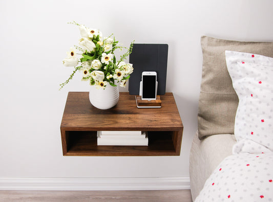 Solid Walnut Wood Floating Nightstand / Floating Walnut Bedside Table / Mid-century / Scandinavian / Eames