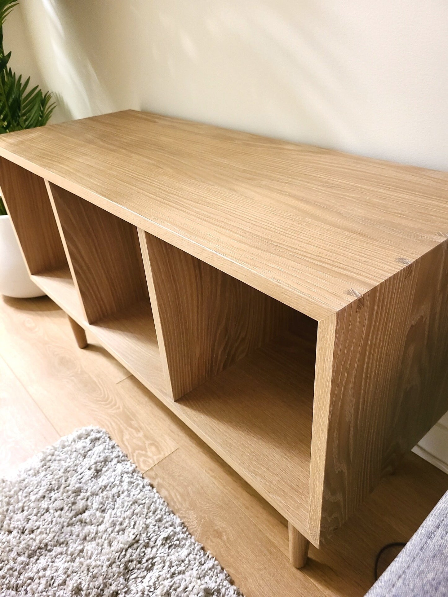 Solid White Oak Vinyl Record Console, Turntable Stand, Storage Record Player Table, Media Center, Mid-Century Modern