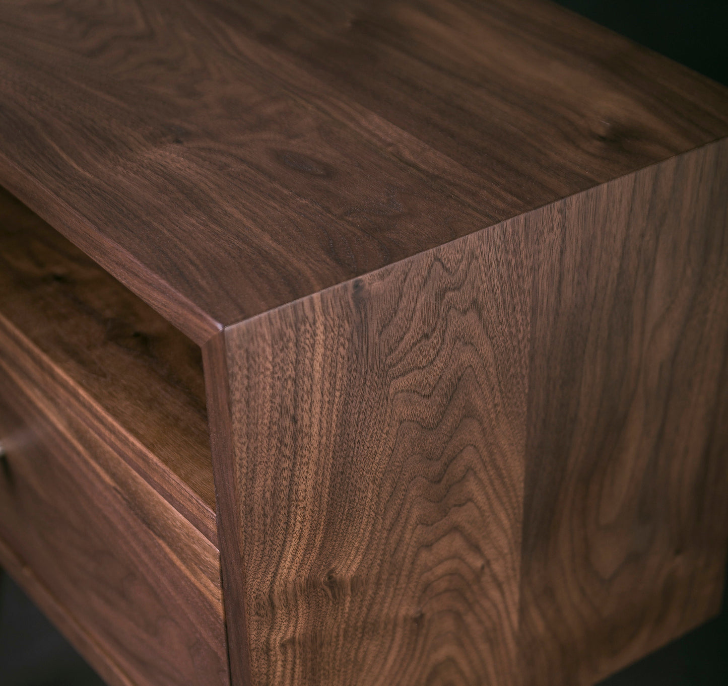 Solid Walnut Wood Mid-century Nightstand with Open Shelf and Drawer / Solid Walnut Wood Bedside Table