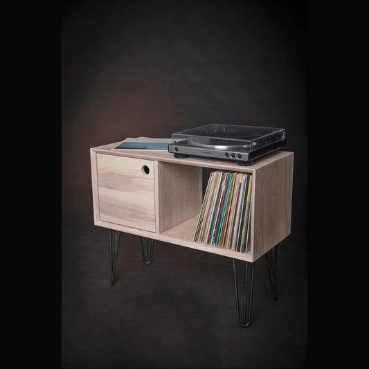 Vinyl Record Console, Record Player Stand, Ash Wood Vinyl Record Storage, Solid Wood Turntable Stand, Media Center, Mid-century Modern