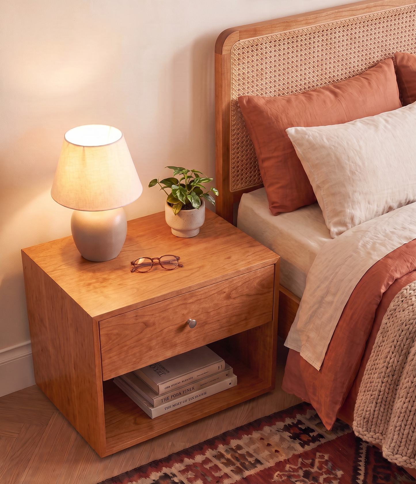 Minimalist Solid Cherry Bedside Table / Nightstand with Drawer
