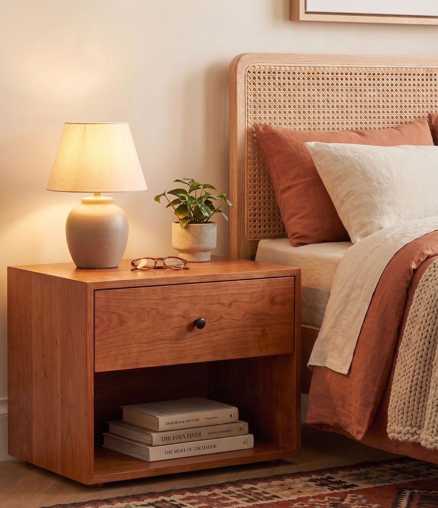 Minimalist Solid Cherry Bedside Table / Nightstand with Drawer