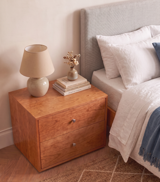 Minimalist Solid Cherry Bedside Table / Nightstand with 2 Drawers