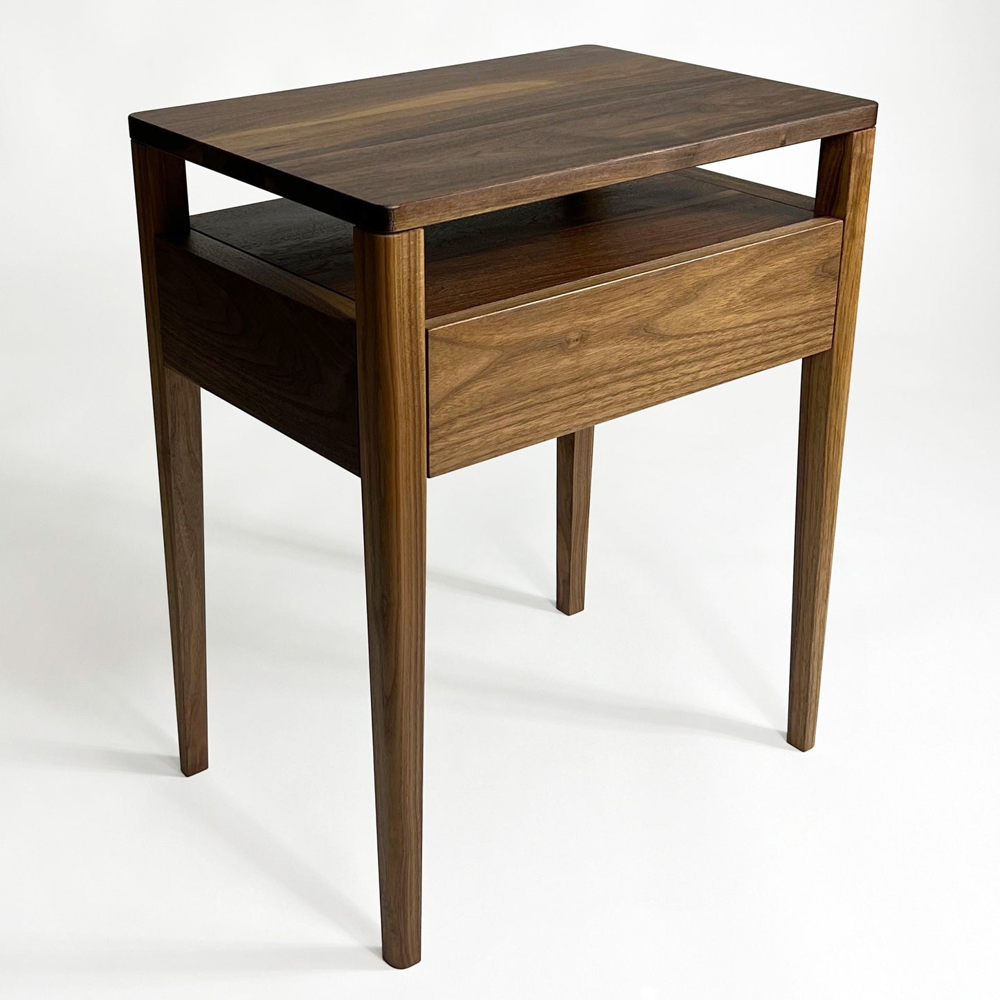 Nightstand in Solid Walnut, Bedside Table with Drawer and shelf, Mid-Century Modern Nightstand with shelf , Scandinavian Style
