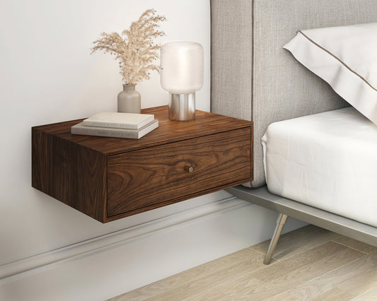 Solid Walnut Wood Floating Nightstand with Drawer / Walnut Wood Hanging Bedside Table / Scandinavian / Mid-century / Modern / Minimalist