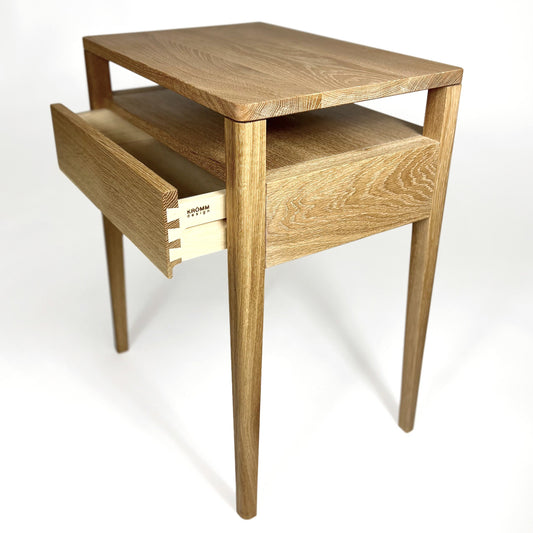 Nightstand in Solid White Oak, Bedside Table with Drawer and shelf, Mid-Century Modern Nightstand with shelf , Scandinavian Style