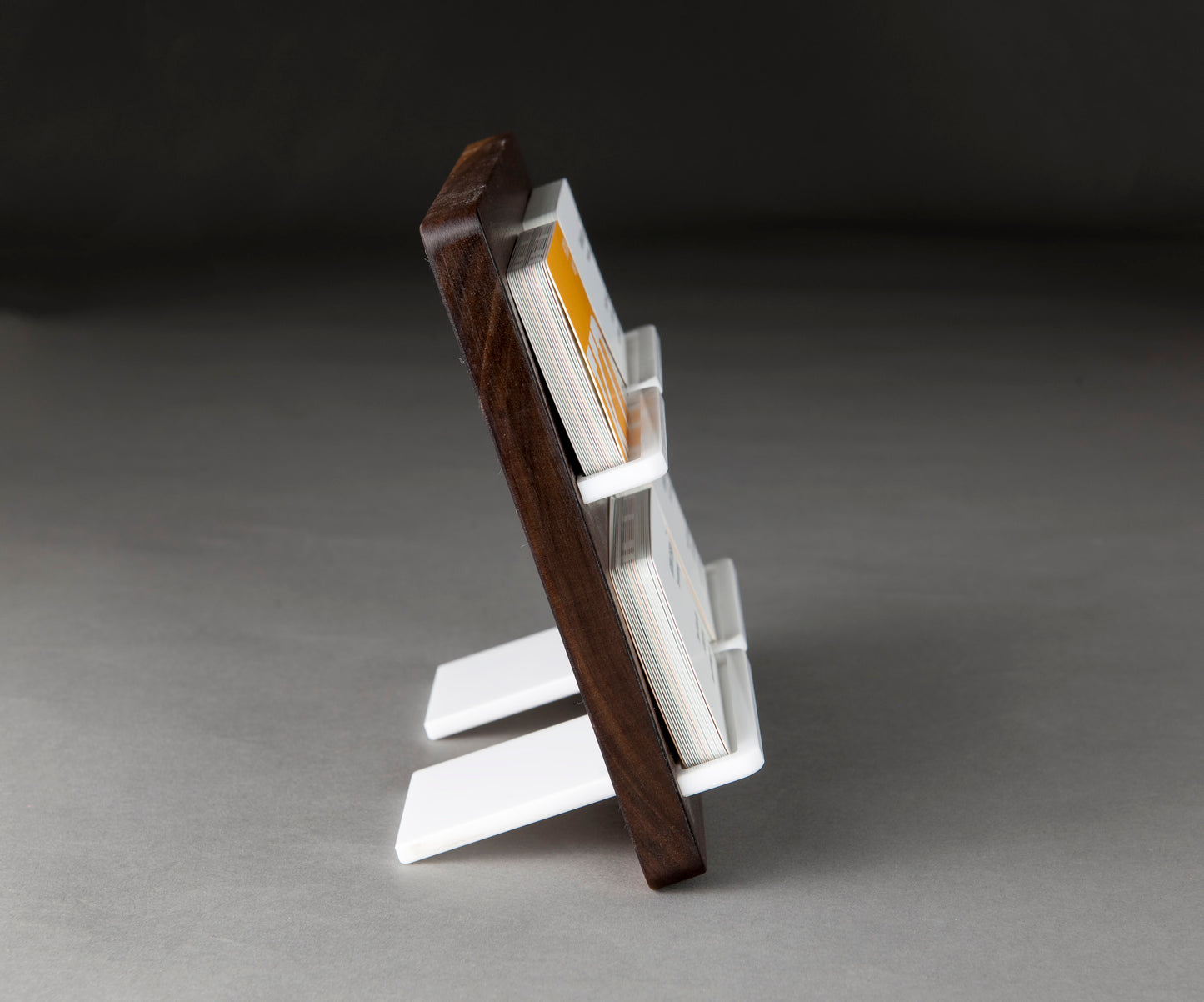 Black Walnut Two-Level Business Card Display 4 slots