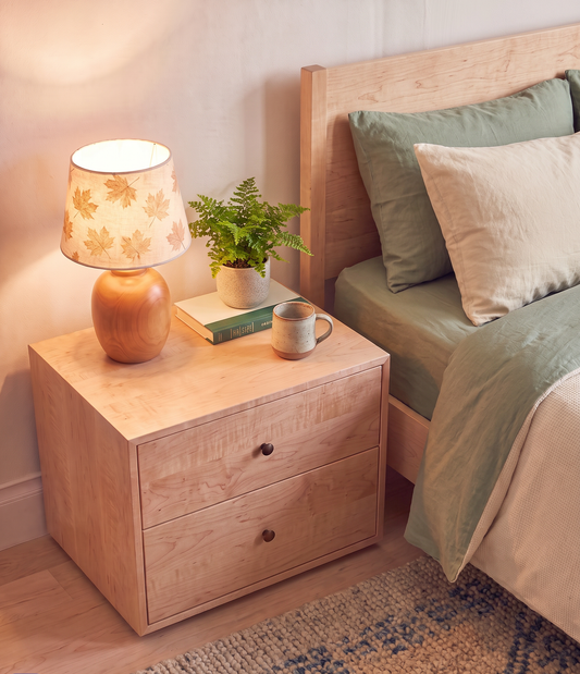 Minimalist Solid Sugar Maple Bedside Table / Nightstand with 2 Drawers