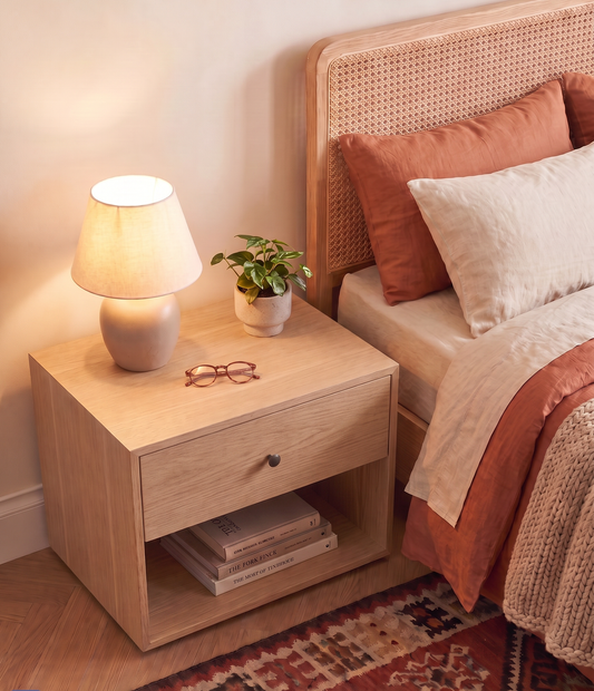 Minimalist Solid White Oak Bedside Table / Nightstand with Drawer