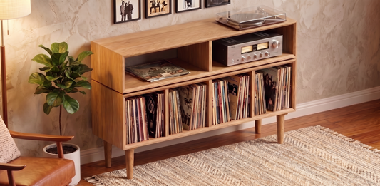 Solid White Oak Vinyl Record Console, Turntable Stand, Storage Record Player Table, Media Center, Mid-Century Modern
