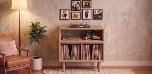 Solid White Oak Vinyl Record Console, Turntable Stand, Storage Record Player Table, Media Center, Mid-Century Modern