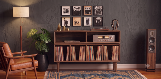 Solid Black Walnut Vinyl Record Console, Turntable Stand, Storage Record Player Table, Media Center, Mid-Century Modern