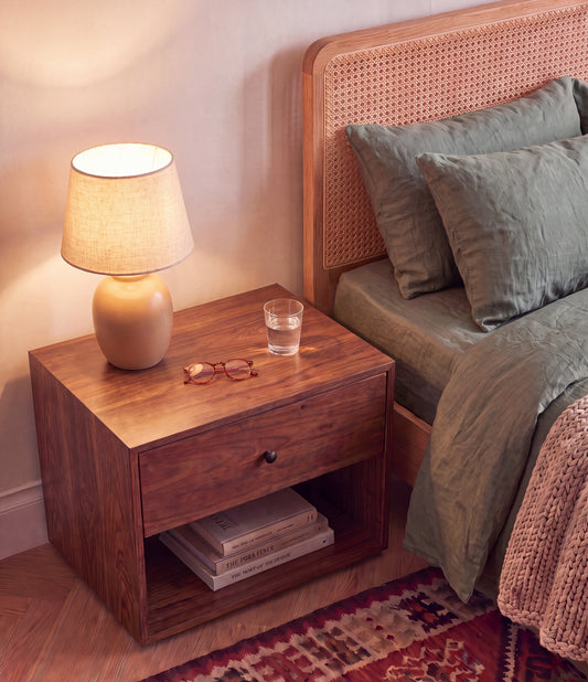 Minimalist Solid Black Walnut Bedside Table / Nightstand with Drawer