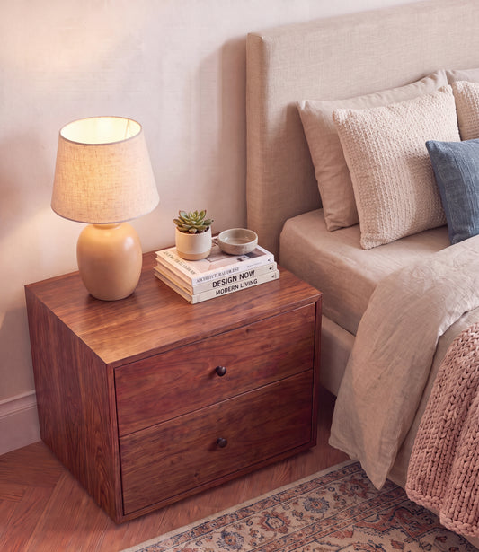 Minimalist Solid Black Walnut Bedside Table / Nightstand with 2 Drawers