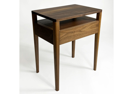 Bedside Table in Solid Black Walnut with Dovetailed Drawer and Shelf