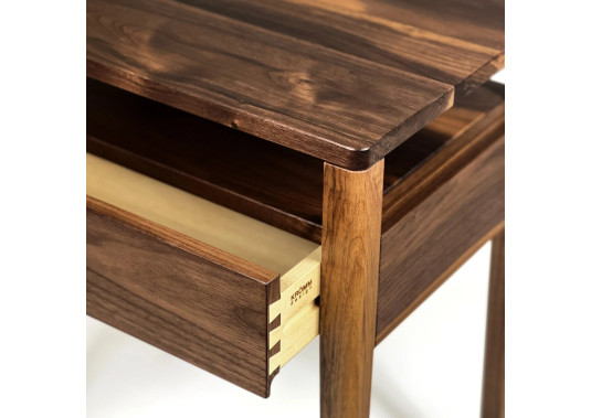 Bedside Table in Solid Black Walnut with Dovetailed Drawer and Shelf