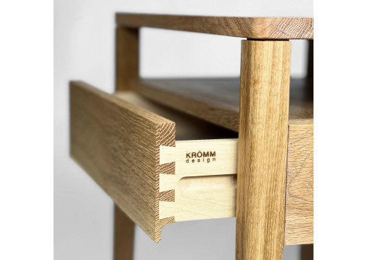 Bedside Table in Solid White Oak with Dovetailed Drawer and Shelf