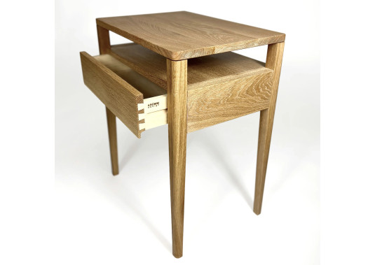 Bedside Table in Solid White Oak with Dovetailed Drawer and Shelf