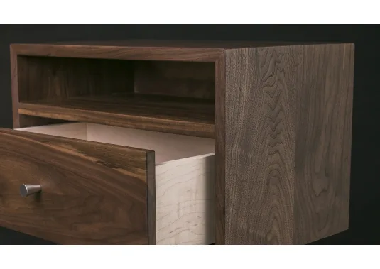 Mid century Solid Black Walnut Nightstand with Open Shelf and Drawer, Straight Legs