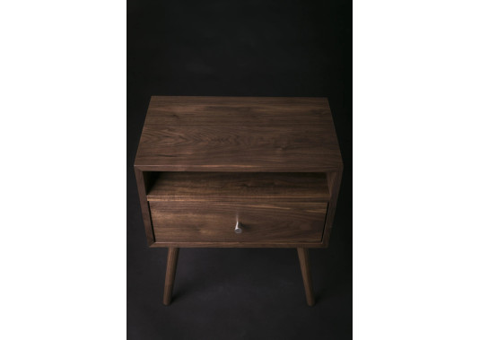 Mid century Solid Black Walnut Nightstand with Open Shelf and Drawer