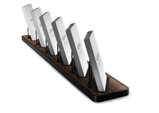 Multiple (4-6) Vertical Business Card Stand Aluminum & Macassar Ebony Wood