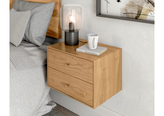 Solid Cherry Wood Floating Nightstand with 2 Drawers