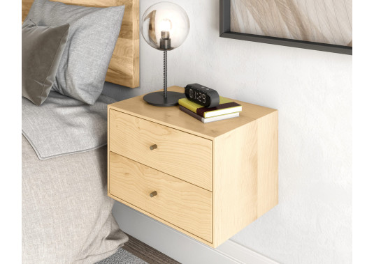 Solid Maple Wood Floating Nightstand with 2 Drawers