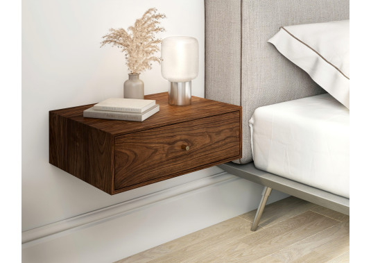 Solid Walnut Wood Floating Nightstand with Drawer