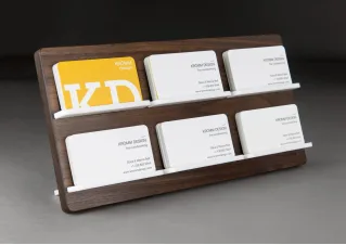 Two-Level Multiple (2-10) Business Card Stand in Walnut Wood and White Acrylic